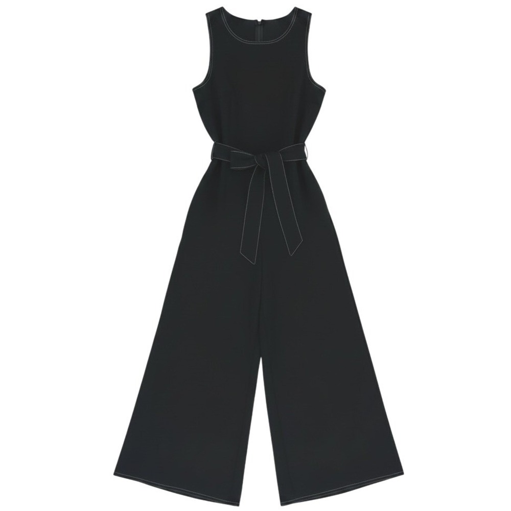 Greylin Black Sleeveless Belted Wide Leg Crop Jumpsuit L Minimalist EUC